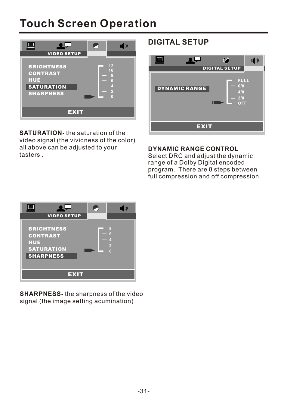 页 33, Touch screen operation, Digital setup | Naxa NCD-707 User Manual | Page 33 / 39