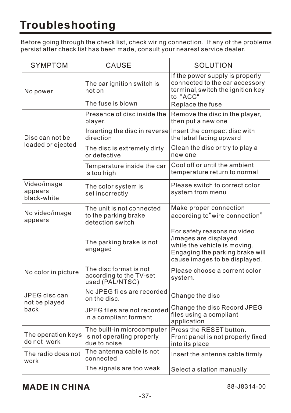 页 39, Troubleshooting, Made in china | Naxa NCD-707 User Manual | Page 39 / 39