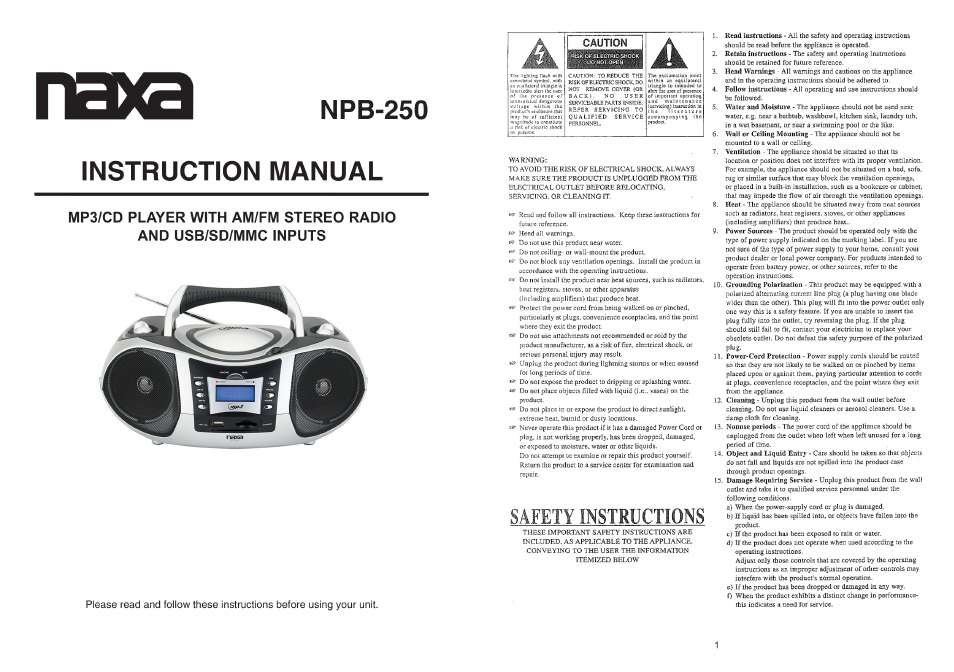 Naxa NPB-250 User Manual | 6 pages