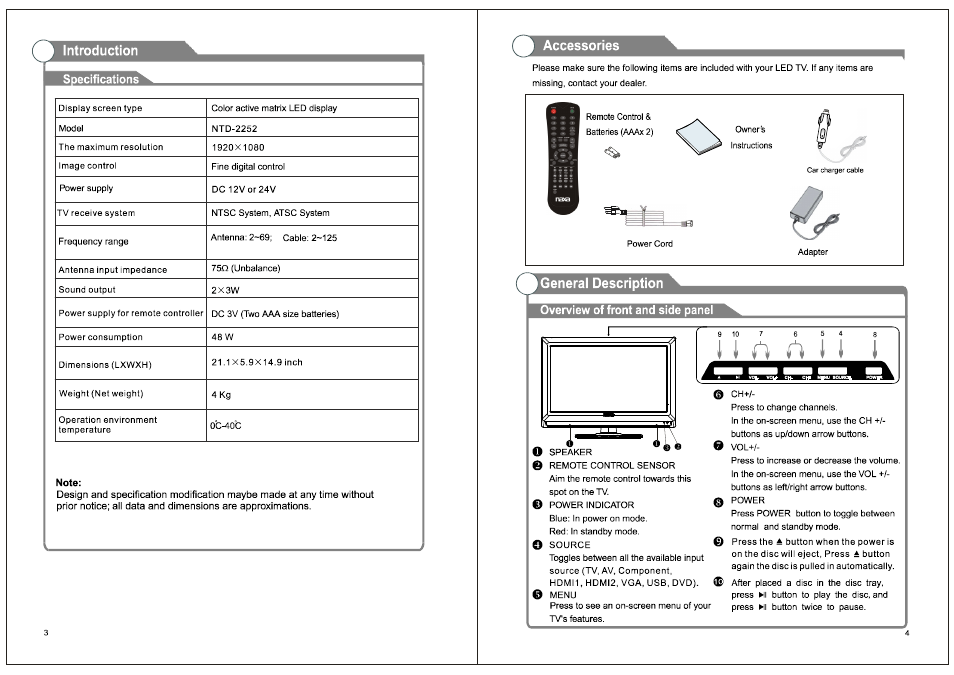 Naxa NTD-2252 User Manual | Page 5 / 18