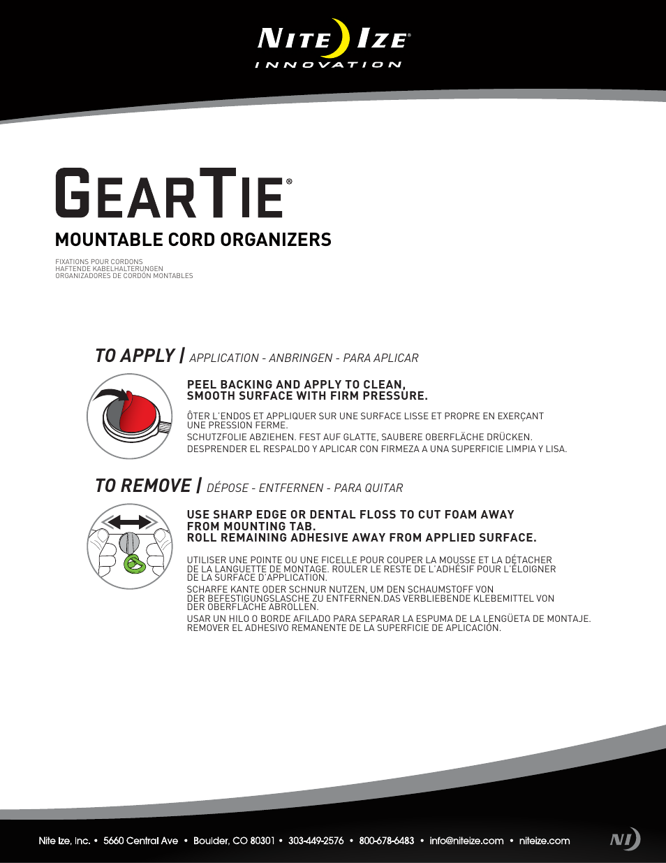 Niteize GEAR TIE MOUNTABLE CORD ORGANIZERS User Manual | 1 page
