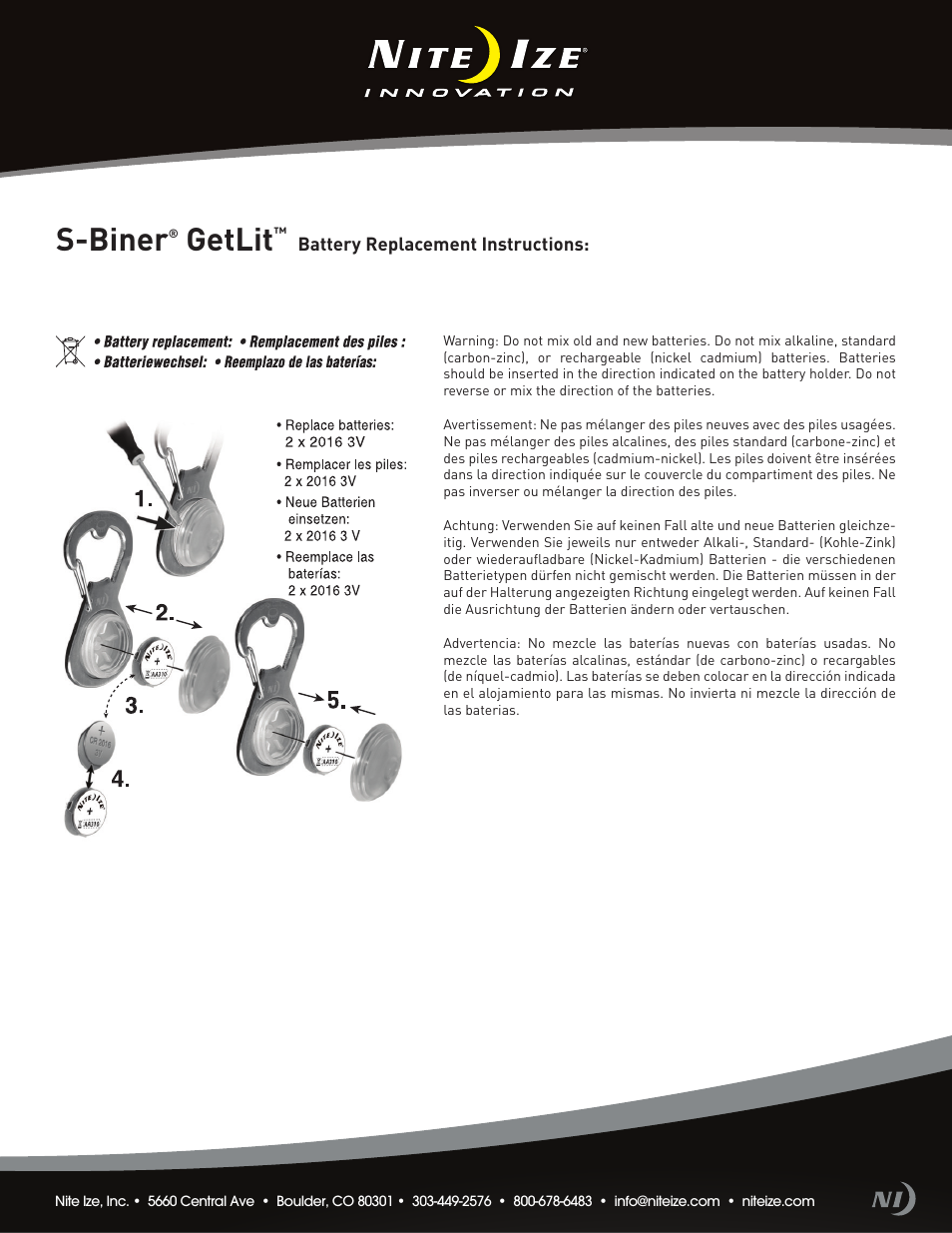 Niteize S-BINER GETLIT LED BOTTLE OPENER User Manual | 1 page