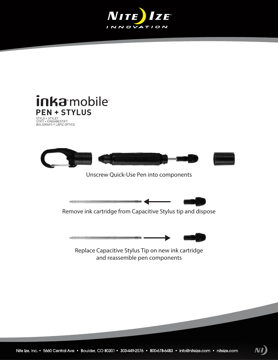 Niteize INKA MOBILE PEN + STYLUS User Manual | 1 page