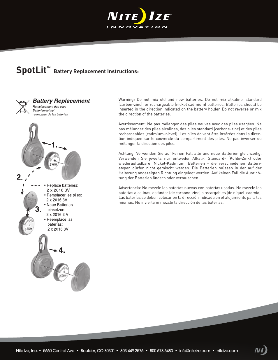 Niteize SPOTLIT LED CARABINER LIGHT User Manual | 1 page