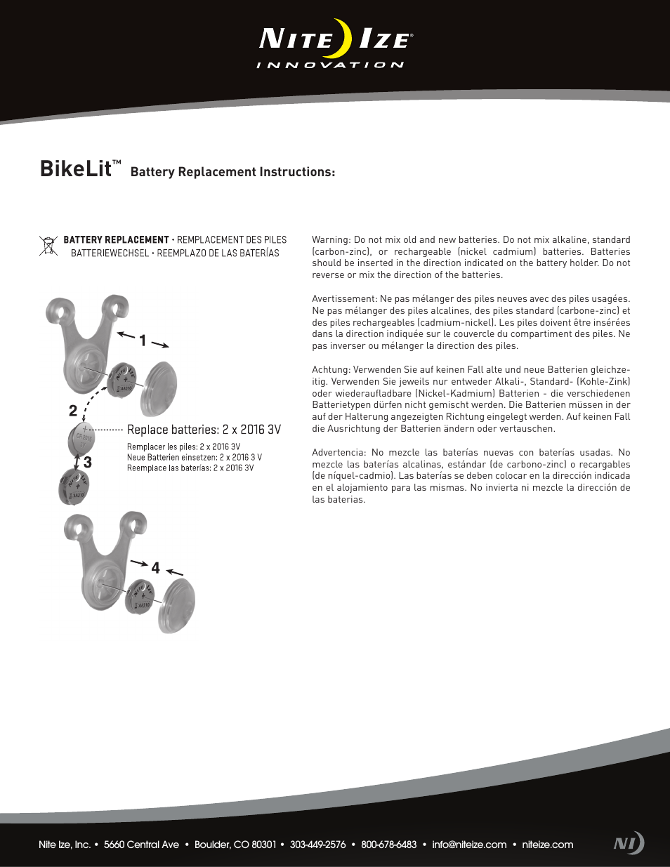 Niteize BIKELIT LED BIKE LIGHT User Manual | 1 page