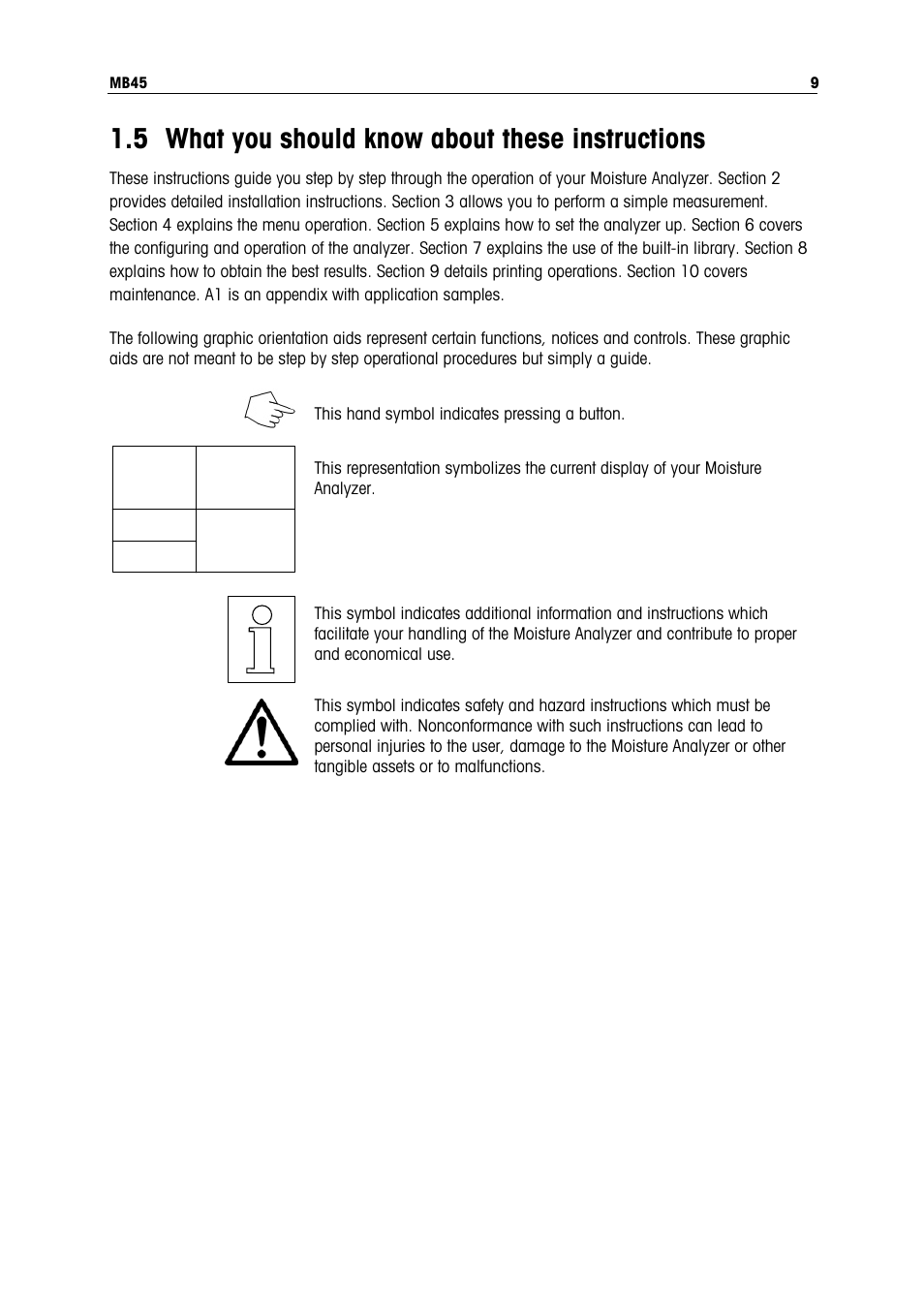 5 what you should know about these instructions | Ohaus MB45 MOISTURE ANALYZER Manual User Manual | Page 11 / 70