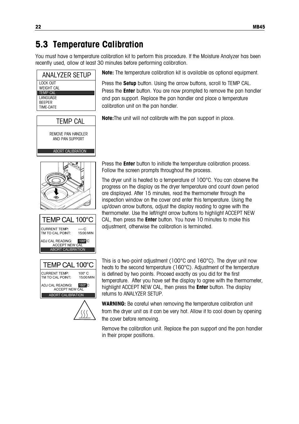 3 temperature calibration | Ohaus MB45 MOISTURE ANALYZER Manual User Manual | Page 24 / 70