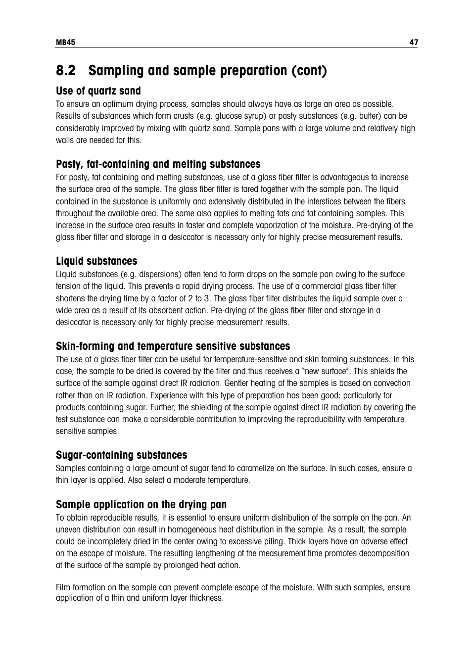 2 sampling and sample preparation (cont) | Ohaus MB45 MOISTURE ANALYZER Manual User Manual | Page 49 / 70