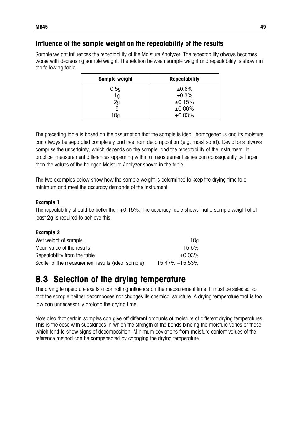 3 selection of the drying temperature | Ohaus MB45 MOISTURE ANALYZER Manual User Manual | Page 51 / 70