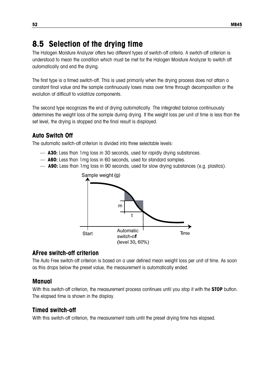 5 selection of the drying time | Ohaus MB45 MOISTURE ANALYZER Manual User Manual | Page 54 / 70