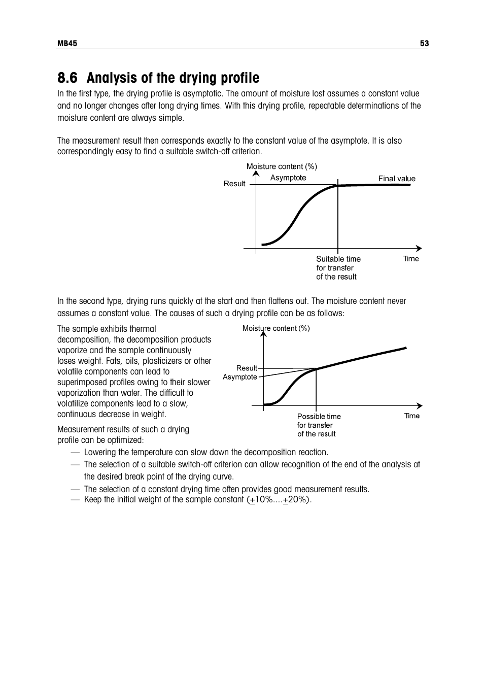 6 analysis of the drying profile | Ohaus MB45 MOISTURE ANALYZER Manual User Manual | Page 55 / 70