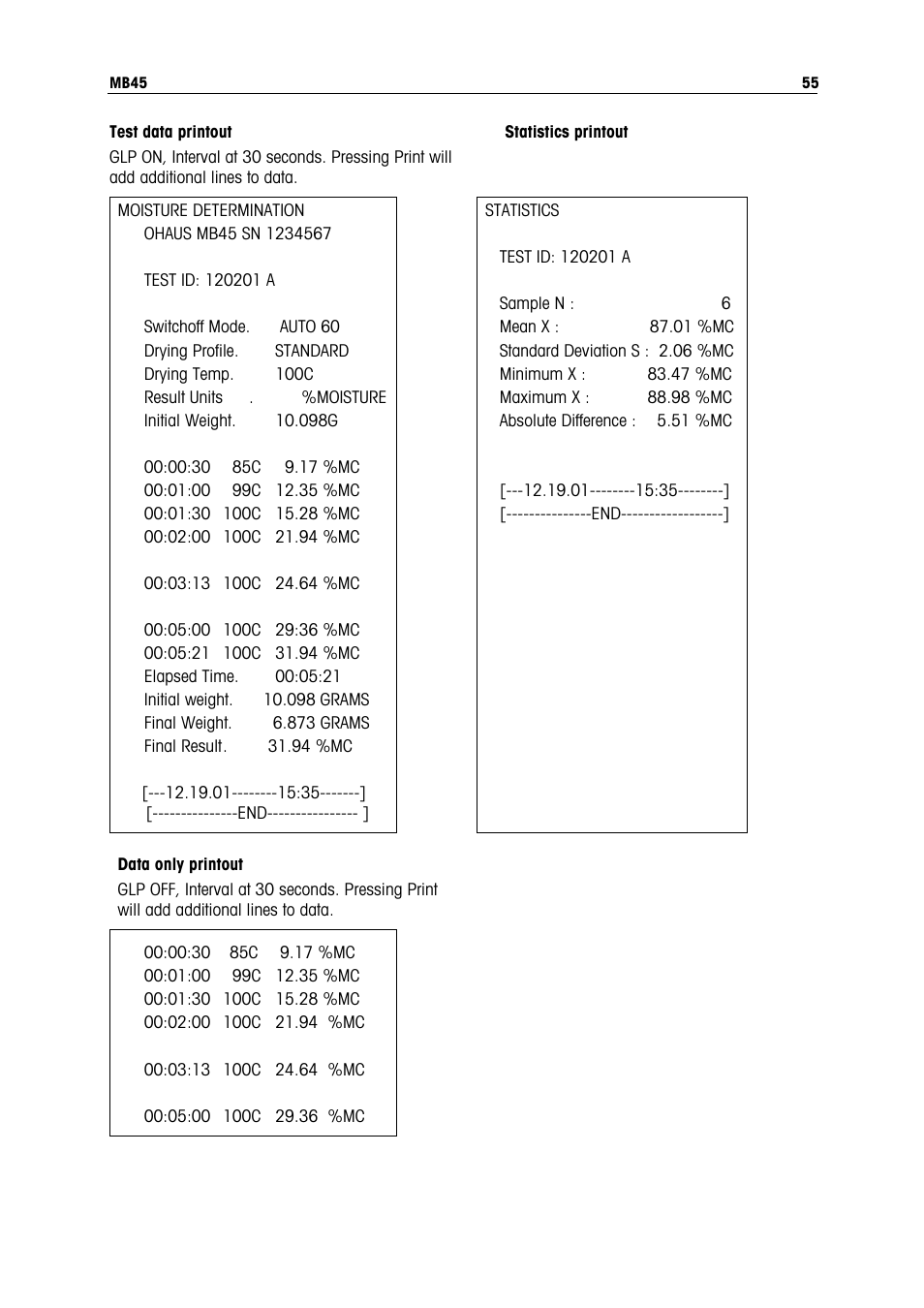 Ohaus MB45 MOISTURE ANALYZER Manual User Manual | Page 57 / 70