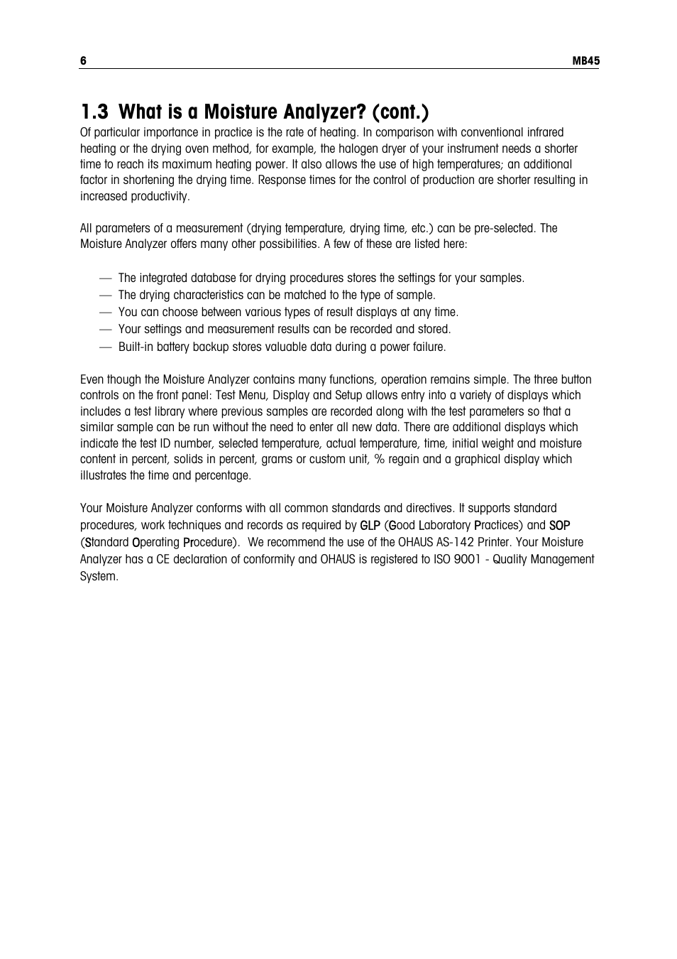 3 what is a moisture analyzer? (cont.) | Ohaus MB45 MOISTURE ANALYZER Manual User Manual | Page 8 / 70