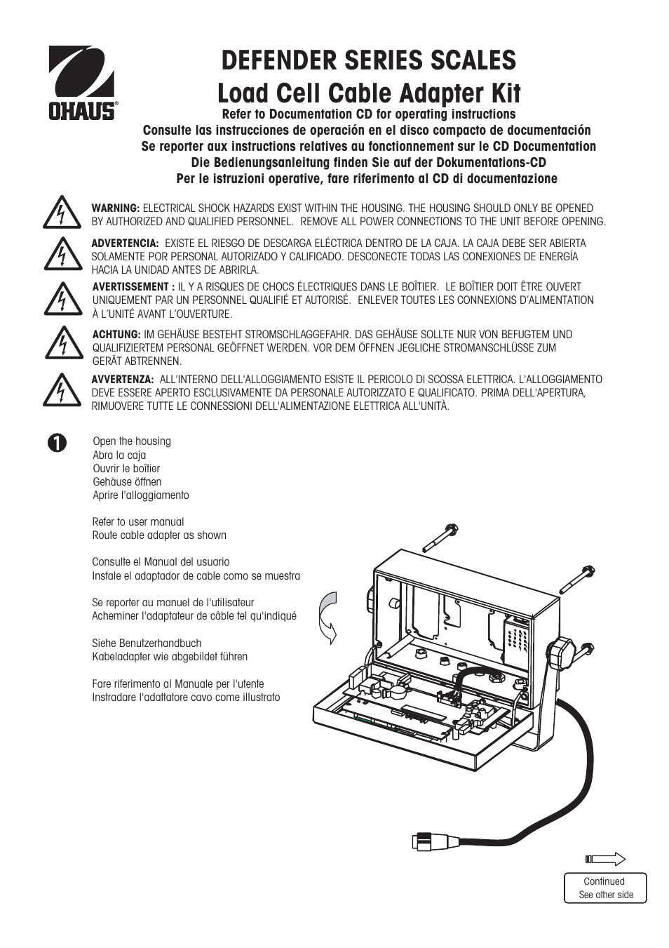 Ohaus DEFENDER 5000 BENCH SCALES Cable Adapter Kit Manual multi User Manual | 2 pages
