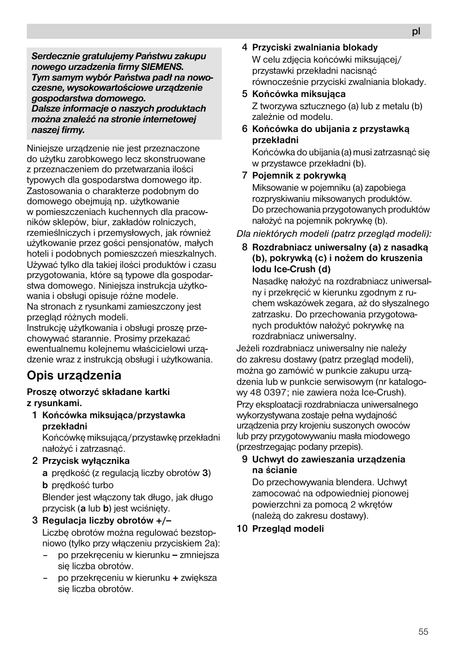 Opis urzqdzenia | Siemens MQ 5 N 564 User Manual | Page 55 / 81