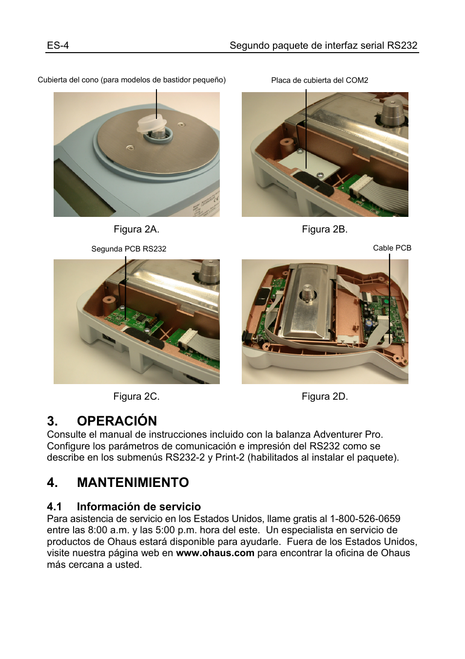 Operación, Mantenimiento | Ohaus CARAT PLUS PRECISION JEWELRY BALANCES 2nd RS232 Serial Interface Kit Manual multi User Manual | Page 10 / 24