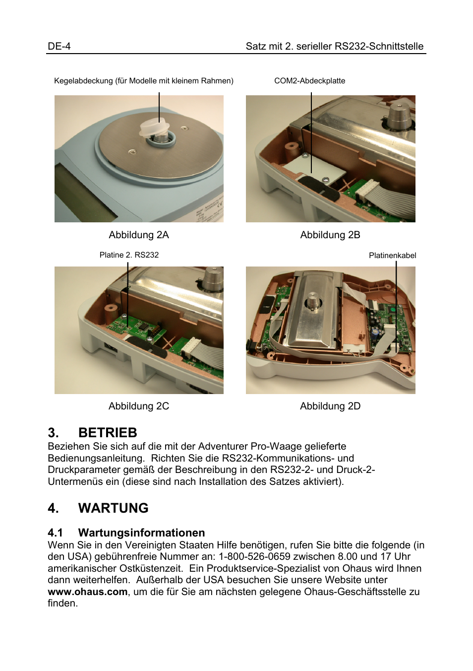 Betrieb, Wartung | Ohaus CARAT PLUS PRECISION JEWELRY BALANCES 2nd RS232 Serial Interface Kit Manual multi User Manual | Page 18 / 24