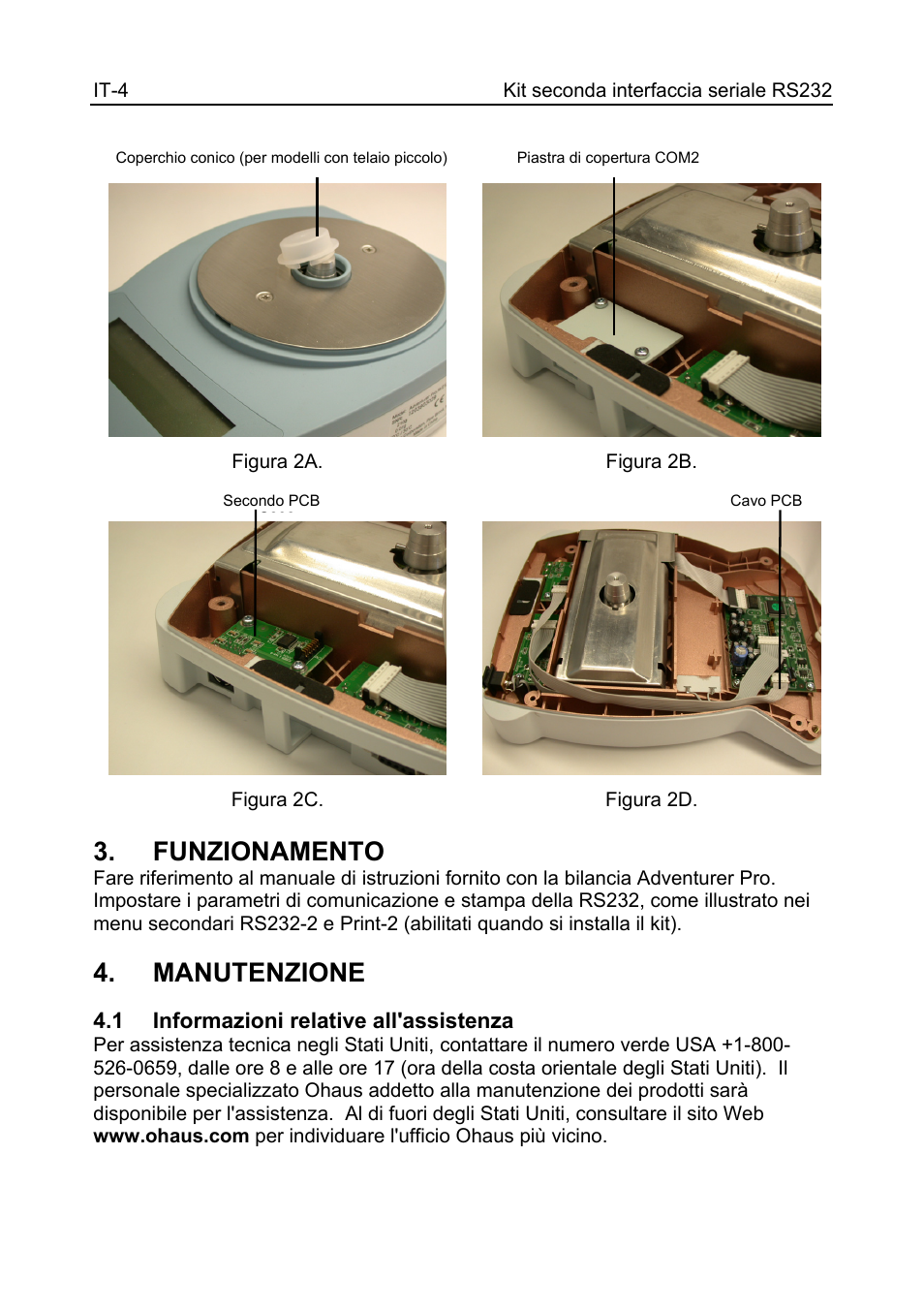 Funzionamento, Manutenzione | Ohaus CARAT PLUS PRECISION JEWELRY BALANCES 2nd RS232 Serial Interface Kit Manual multi User Manual | Page 22 / 24