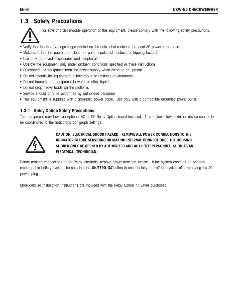 3 safety precautions | Ohaus CKW WASHDOWN CHECKWEIGHING SCALES_INDICATOR Manual en User Manual | Page 10 / 68