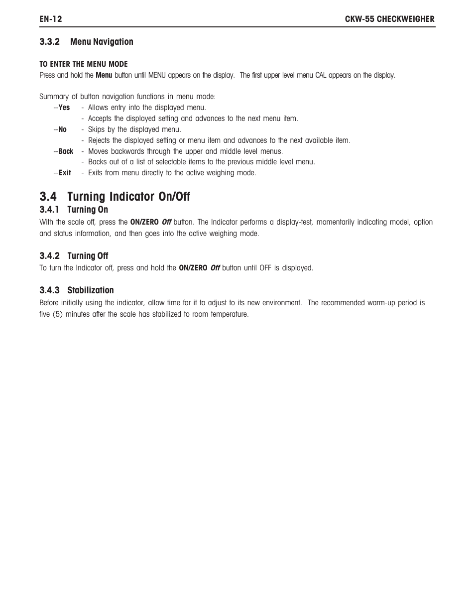 4 turning indicator on/off | Ohaus CKW WASHDOWN CHECKWEIGHING SCALES_INDICATOR Manual en User Manual | Page 16 / 68
