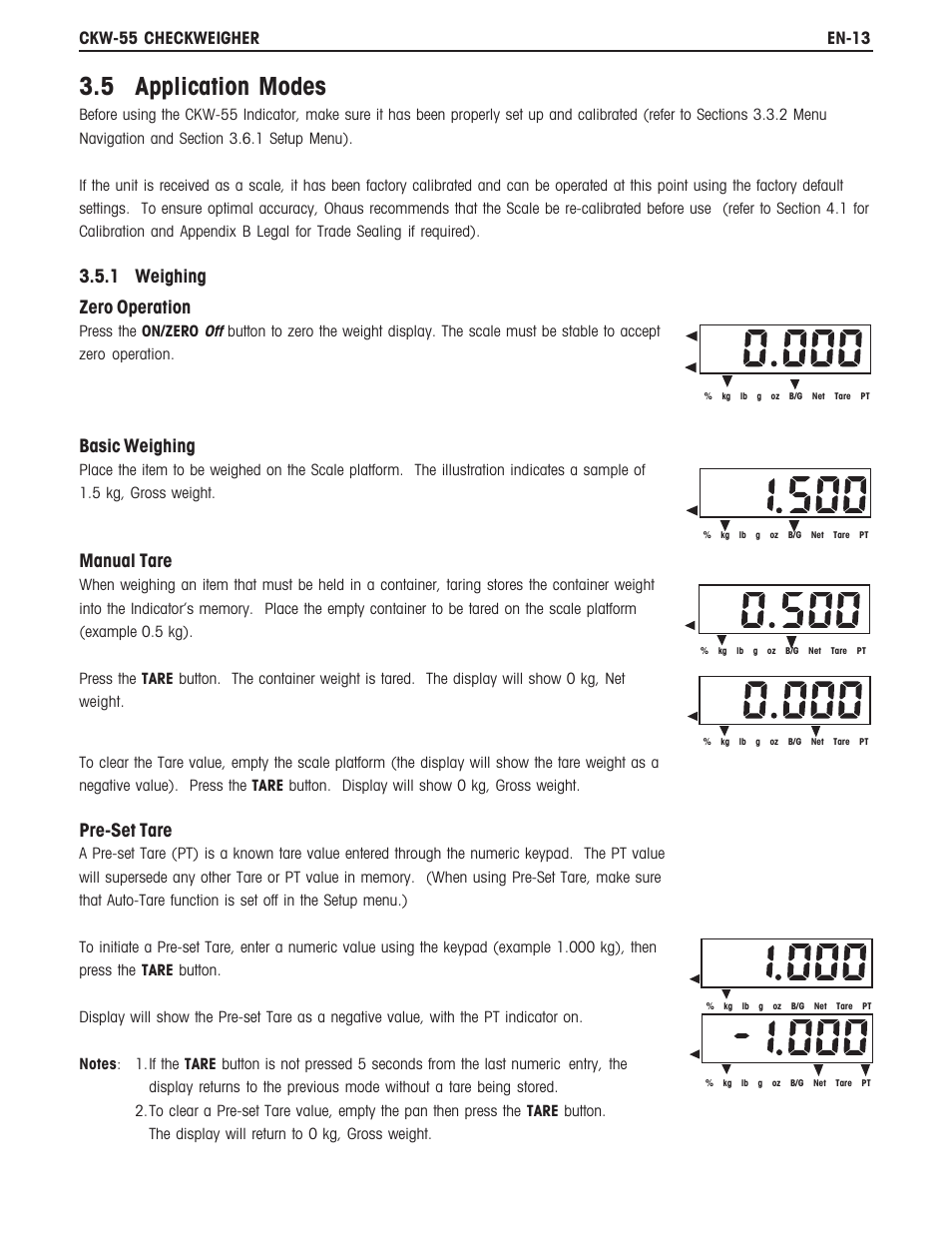 5 application modes | Ohaus CKW WASHDOWN CHECKWEIGHING SCALES_INDICATOR Manual en User Manual | Page 17 / 68