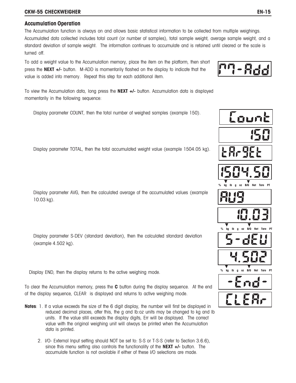 Accumulation operation | Ohaus CKW WASHDOWN CHECKWEIGHING SCALES_INDICATOR Manual en User Manual | Page 19 / 68