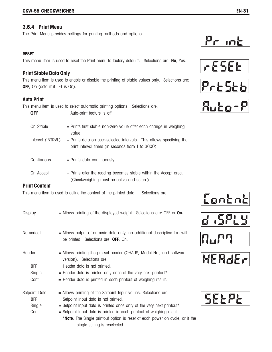 Ohaus CKW WASHDOWN CHECKWEIGHING SCALES_INDICATOR Manual en User Manual | Page 35 / 68