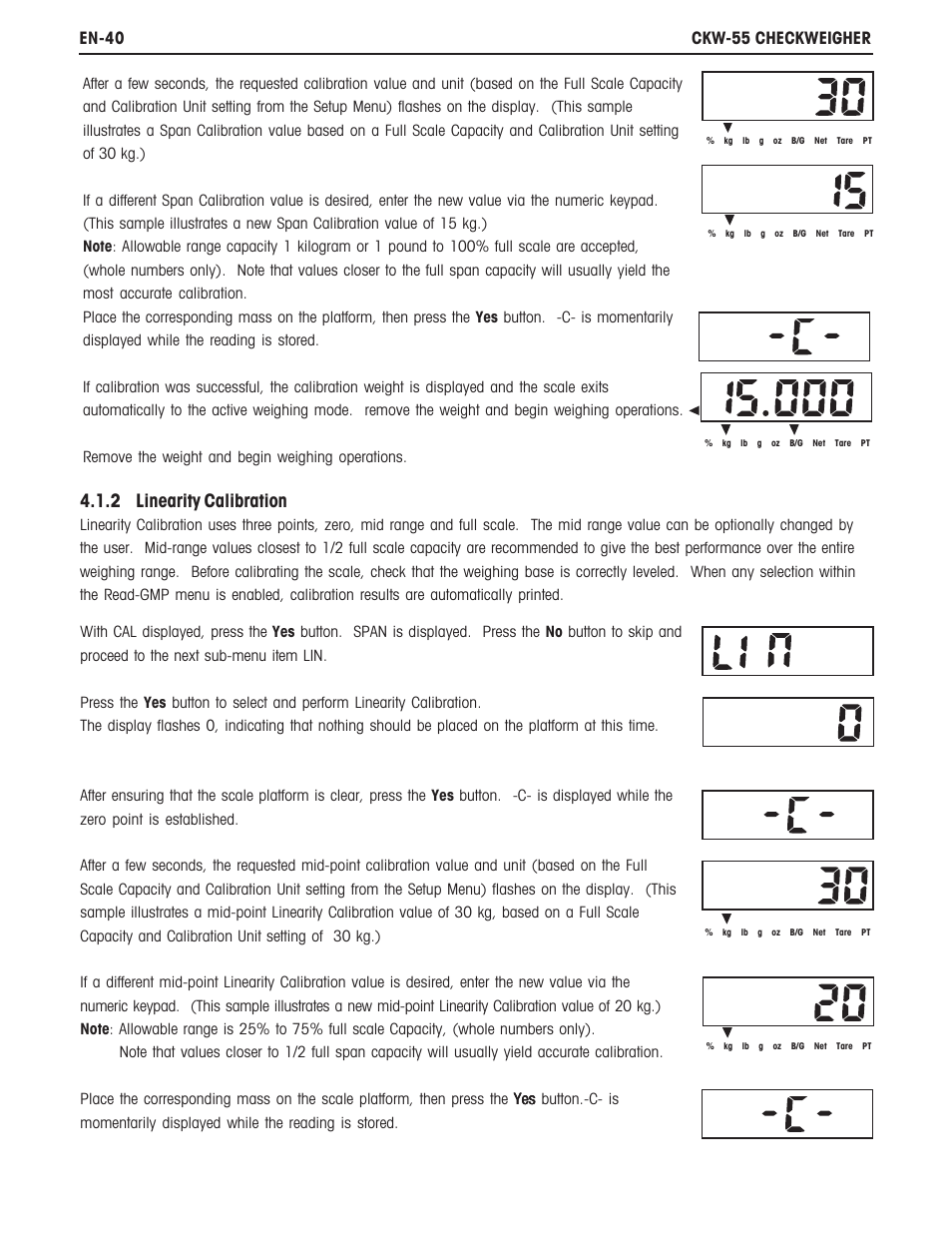 2 linearity calibration | Ohaus CKW WASHDOWN CHECKWEIGHING SCALES_INDICATOR Manual en User Manual | Page 44 / 68