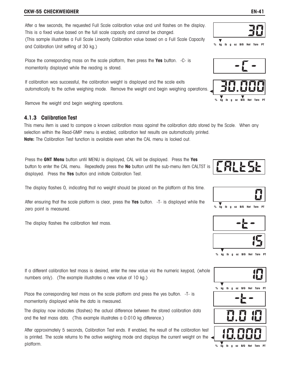 3 calibration test | Ohaus CKW WASHDOWN CHECKWEIGHING SCALES_INDICATOR Manual en User Manual | Page 45 / 68