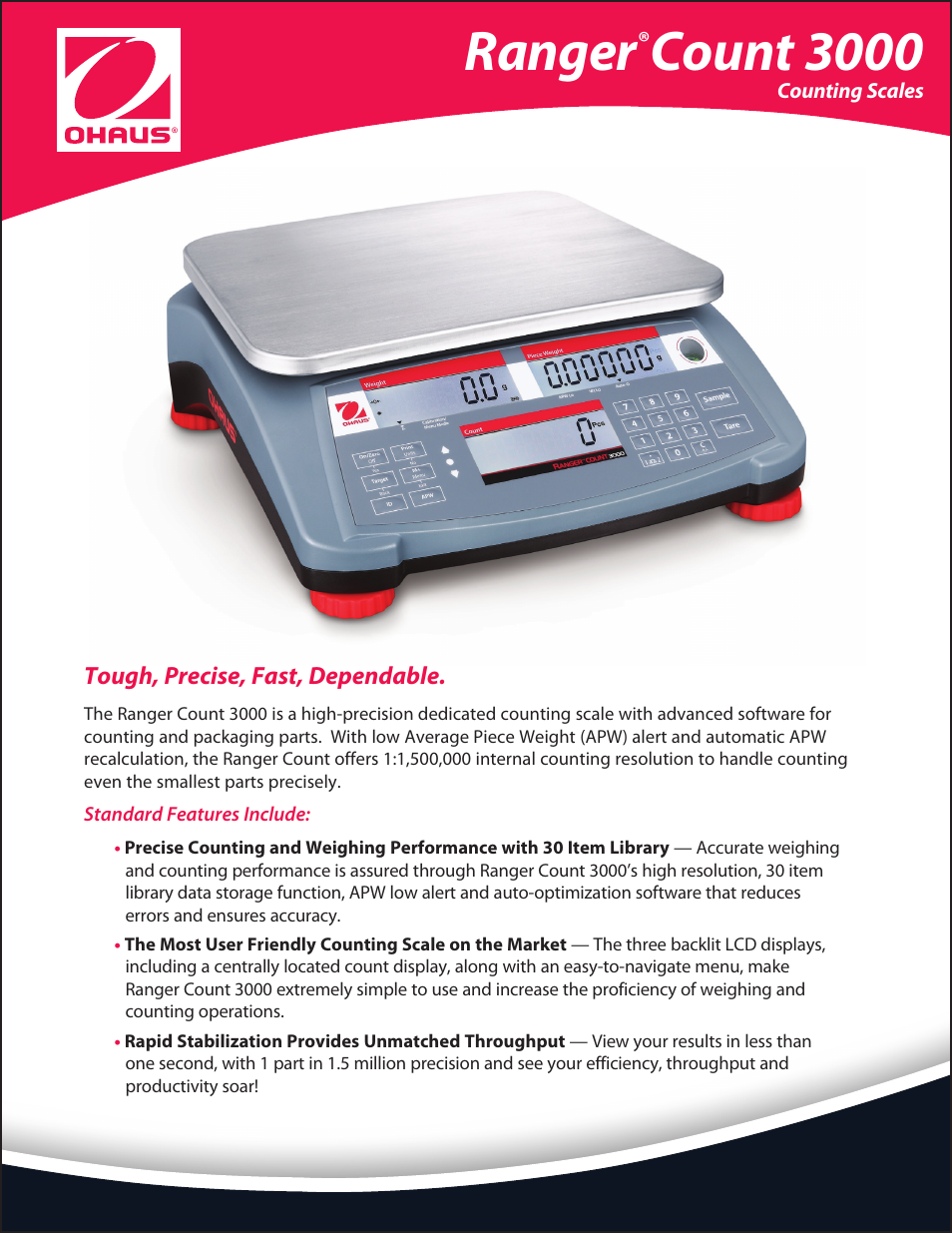 Ohaus RANGER COUNT 3000 COMPACT COUNTING SCALES Data Sheet User Manual | 4 pages