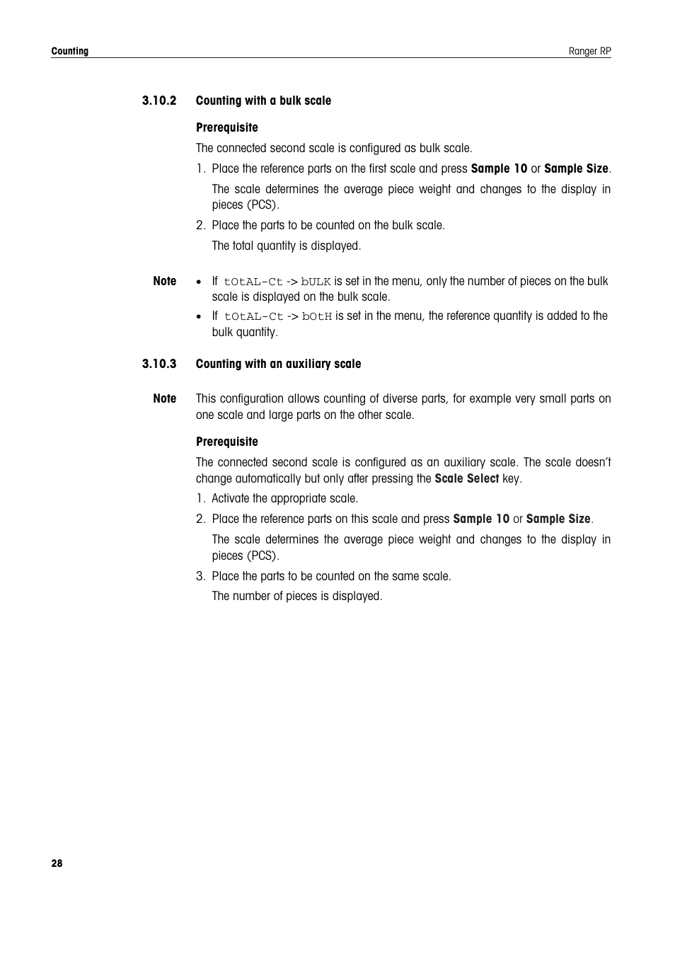 2 counting with a bulk scale, 3 counting with an auxiliary scale | Ohaus RANGER ADVANCED COMPACT COUNTING SCALES Manual en User Manual | Page 28 / 72