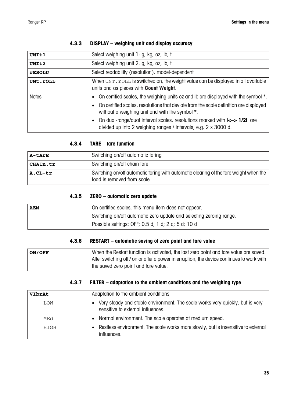 3 display - weighing unit and display accuracy, 4 tare - tare function, 5 zero - automatic zero update | Ohaus RANGER ADVANCED COMPACT COUNTING SCALES Manual en User Manual | Page 35 / 72