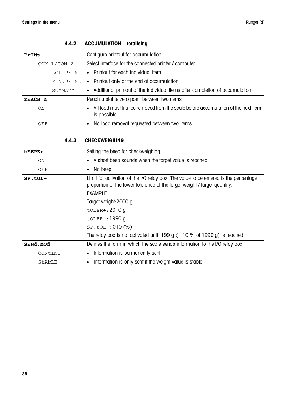 2 accumulation - totalising, 3 checkweighing | Ohaus RANGER ADVANCED COMPACT COUNTING SCALES Manual en User Manual | Page 38 / 72