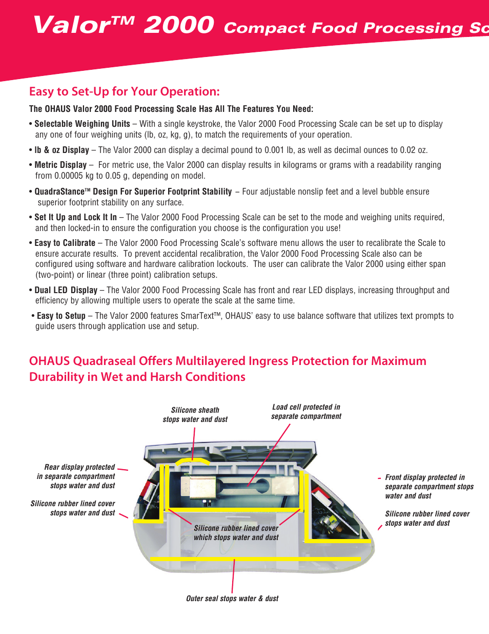Valor, Compact food processing scale, Easy to set-up for your operation | Ohaus Valor 2000 COMPACT FOOD SCALES Data Sheet User Manual | Page 2 / 4