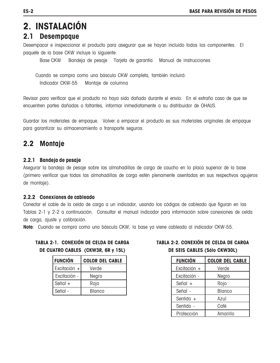 Instalación, 1 desempaque, 2 montaje | Ohaus CKW BASE Manual multi User Manual | Page 13 / 40