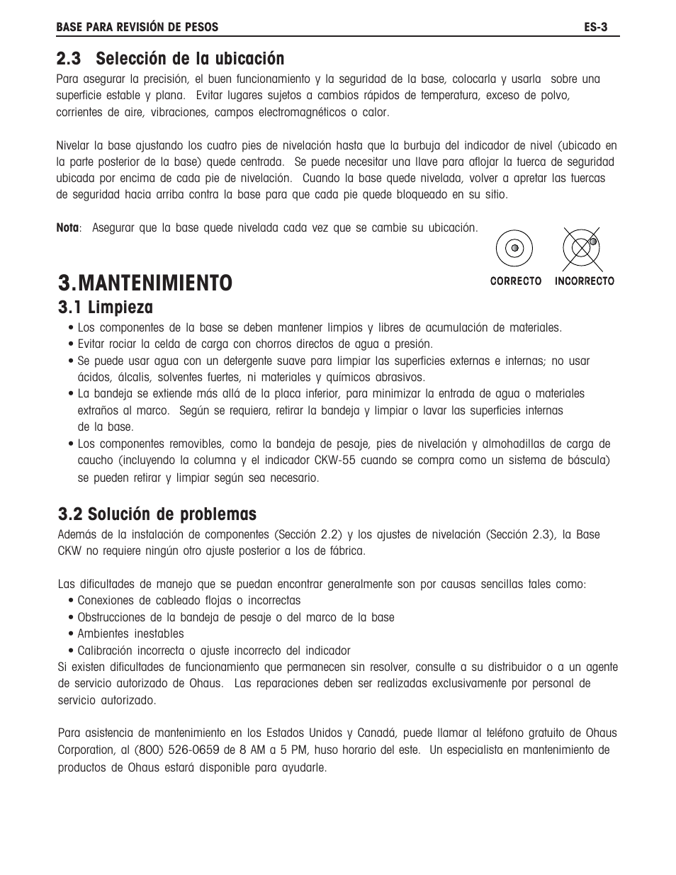 Mantenimiento, 3 selección de la ubicación, 1 limpieza | 2 solución de problemas | Ohaus CKW BASE Manual multi User Manual | Page 14 / 40