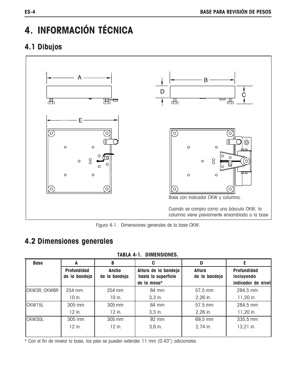 Información técnica, 1 dibujos 4.2 dimensiones generales | Ohaus CKW BASE Manual multi User Manual | Page 15 / 40