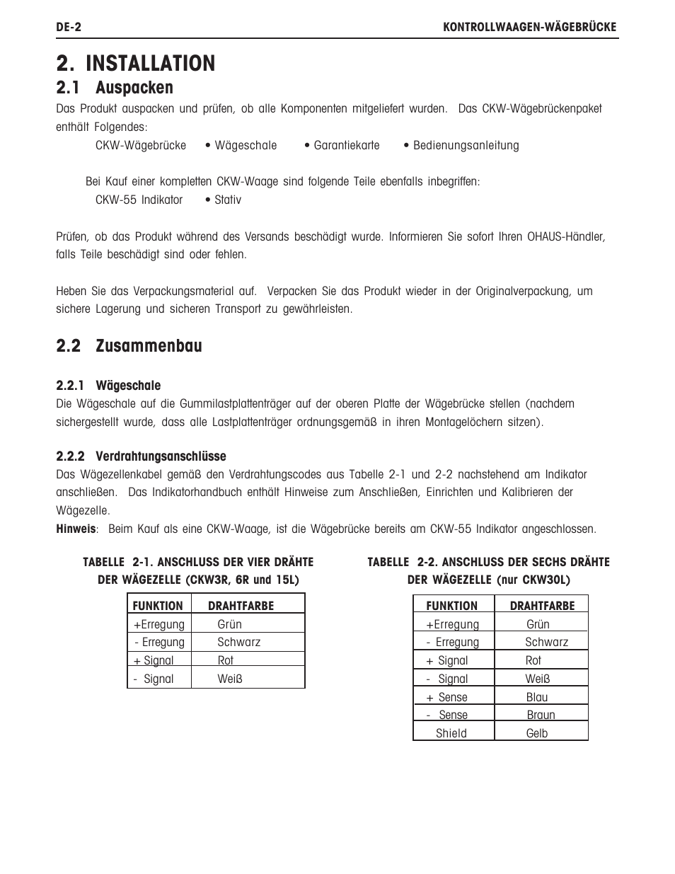 Installation, 1 auspacken, 2 zusammenbau | Ohaus CKW BASE Manual multi User Manual | Page 27 / 40