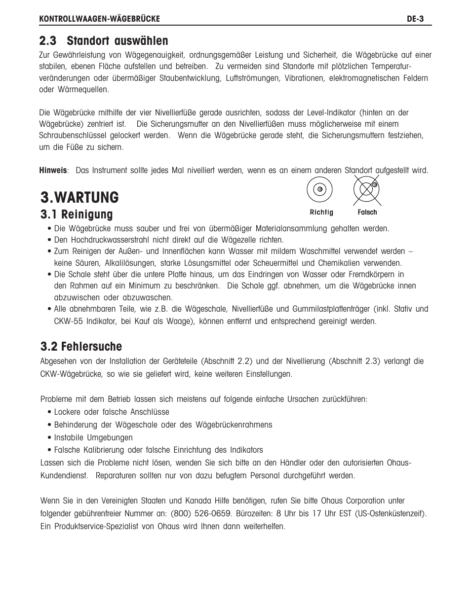Wartung, 3 standort auswählen, 1 reinigung | 2 fehlersuche | Ohaus CKW BASE Manual multi User Manual | Page 28 / 40