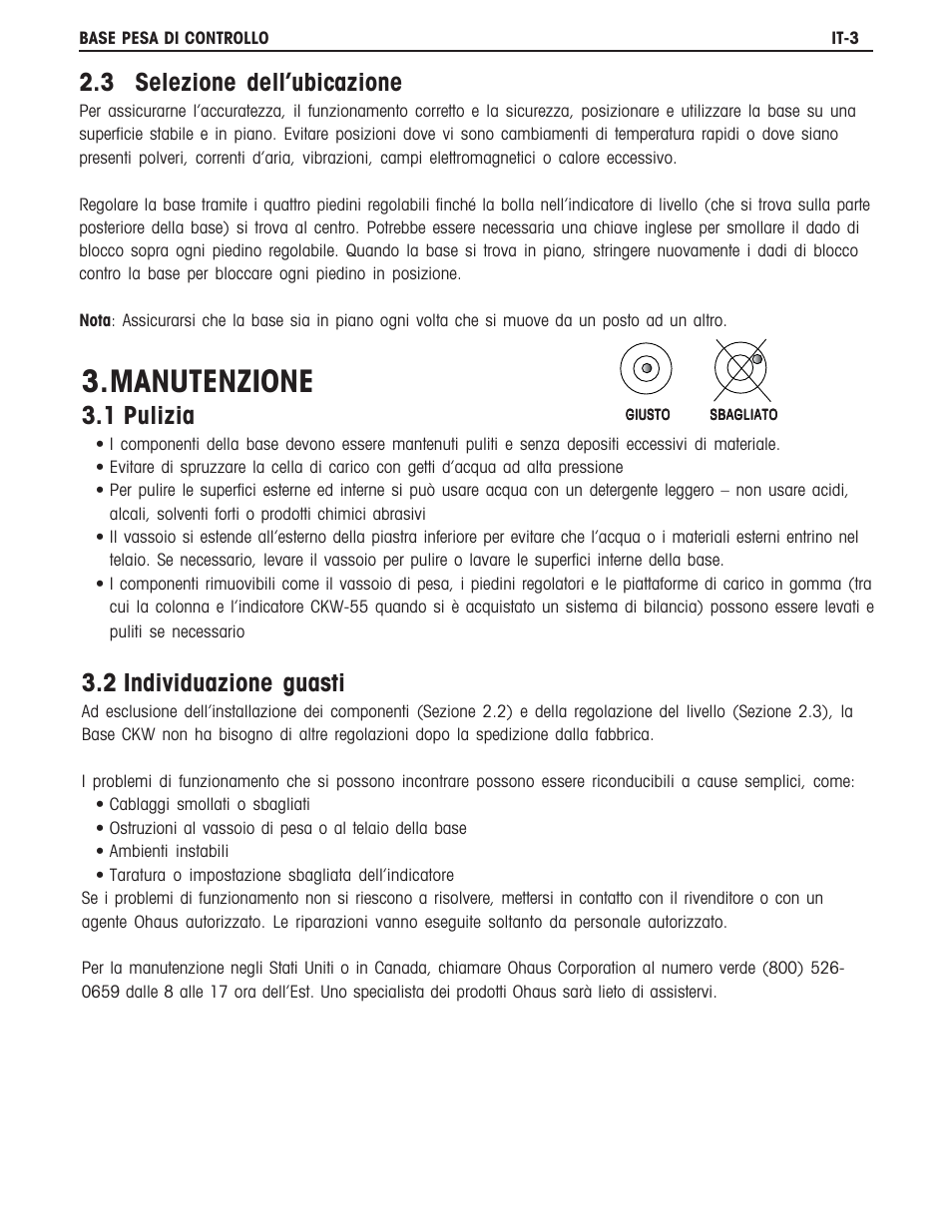 Manutenzione, 3 selezione dell’ubicazione, 1 pulizia | 2 individuazione guasti | Ohaus CKW BASE Manual multi User Manual | Page 35 / 40