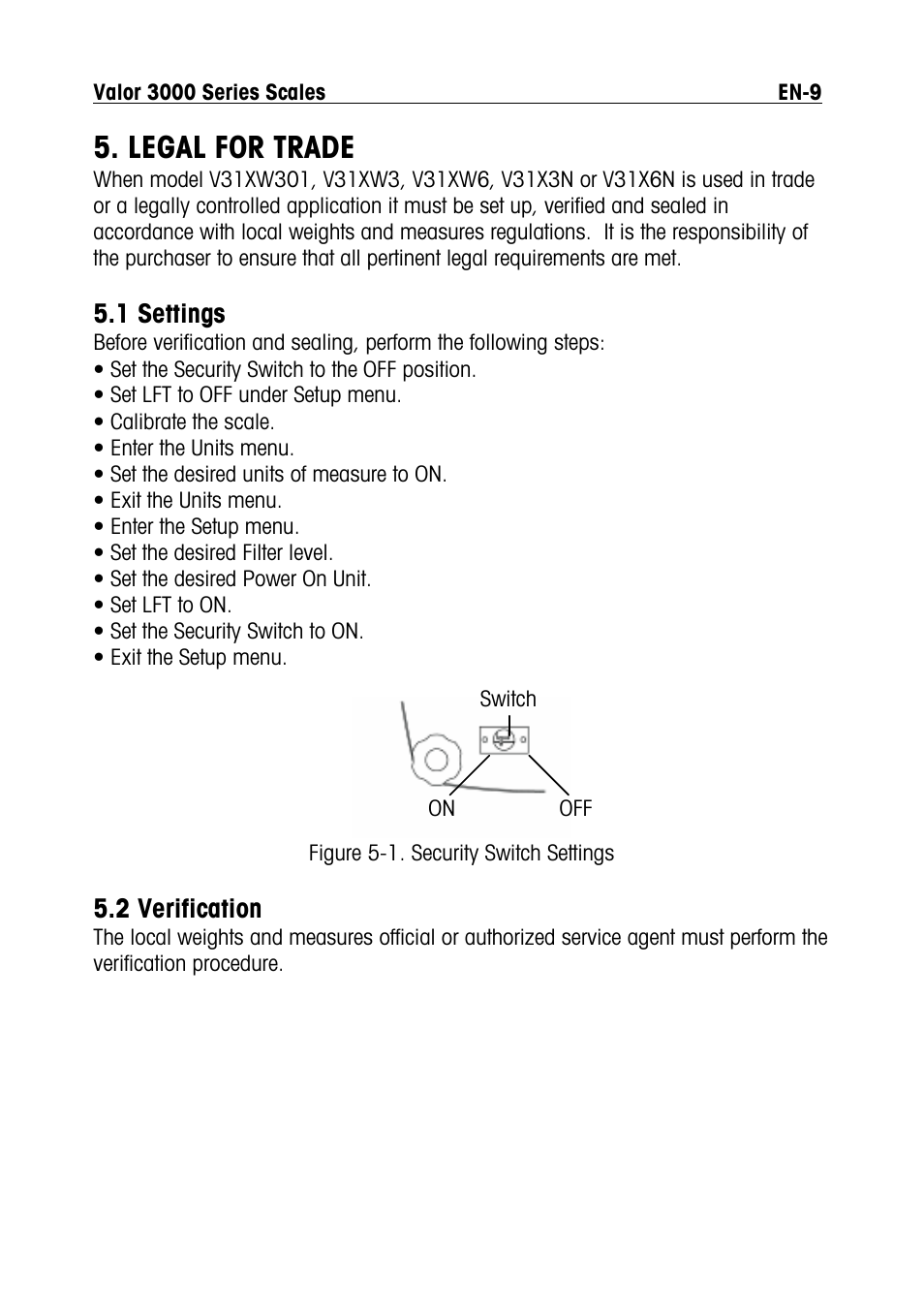 Legal for trade, 1 settings, 2 verification | Ohaus Valor 3000 COMPACT FOOD SCALES Manual multi User Manual | Page 11 / 104