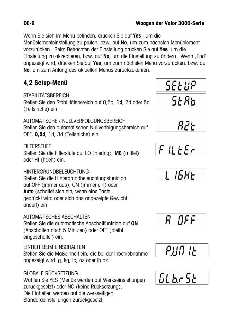 4,2 setup-menü | Ohaus Valor 3000 COMPACT FOOD SCALES Manual multi User Manual | Page 68 / 104