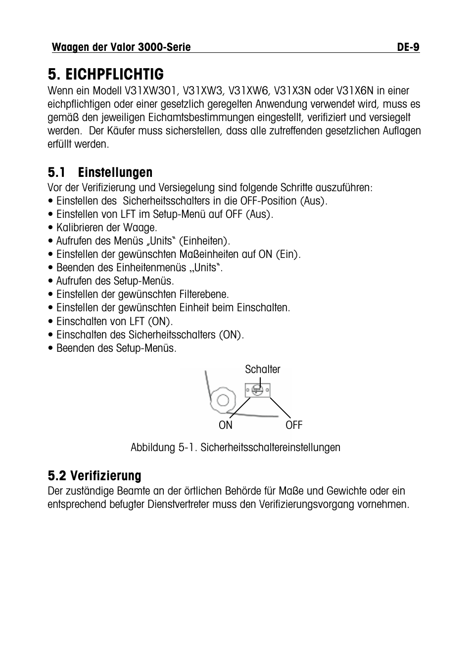 Eichpflichtig, 1 einstellungen, 2 verifizierung | Ohaus Valor 3000 COMPACT FOOD SCALES Manual multi User Manual | Page 71 / 104