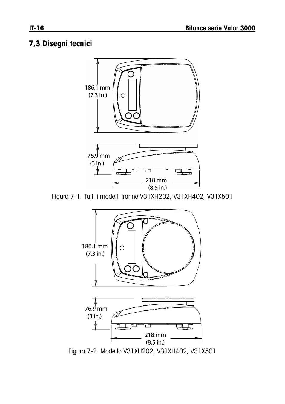 7,3 disegni tecnici | Ohaus Valor 3000 COMPACT FOOD SCALES Manual multi User Manual | Page 98 / 104