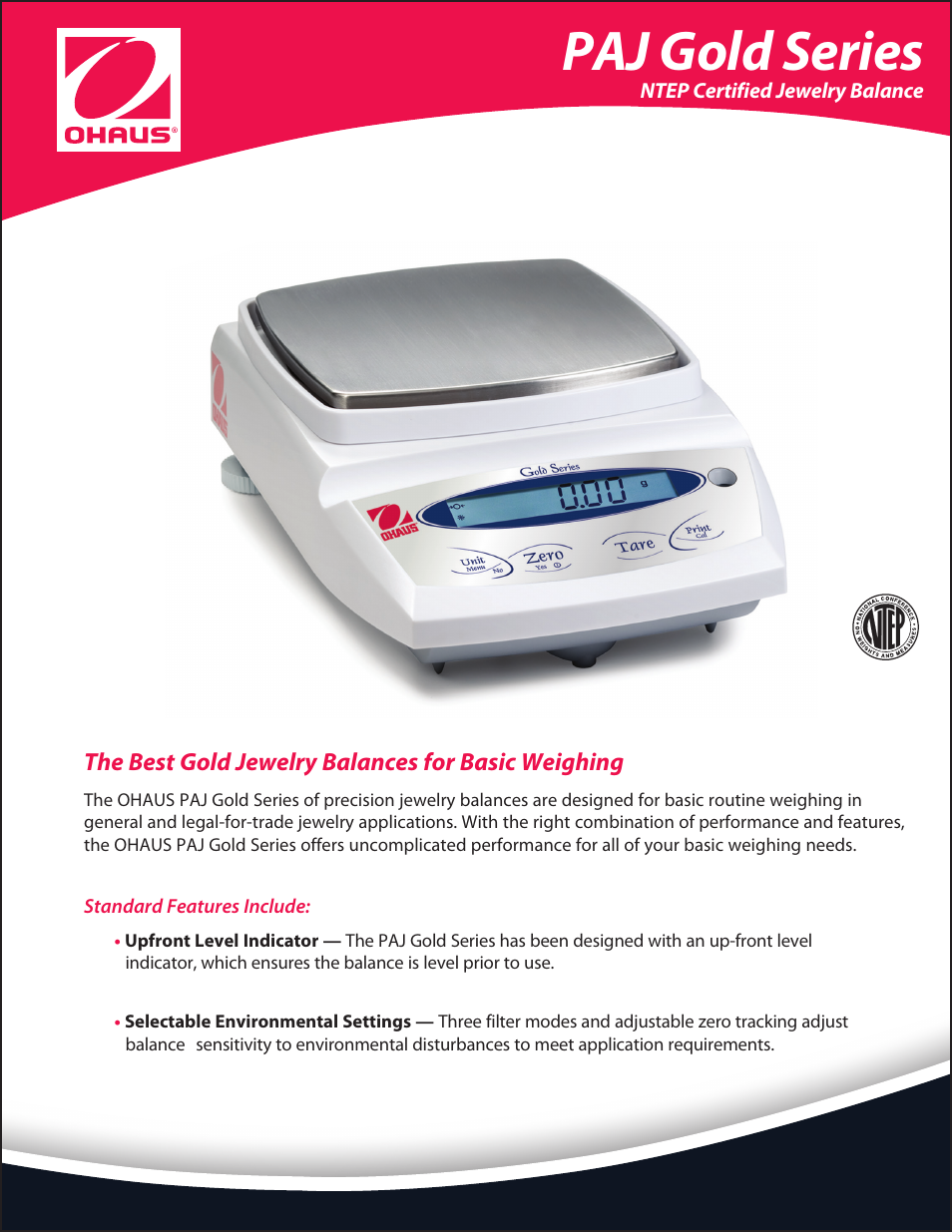 Ohaus PAJ GOLD PLUS PRECISION JEWELRY BALANCES Data Sheet User Manual | 4 pages