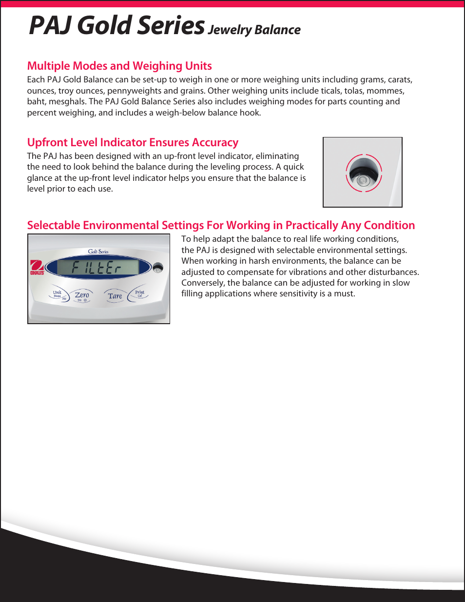 Paj gold series, Jewelry balance | Ohaus PAJ GOLD PLUS PRECISION JEWELRY BALANCES Data Sheet User Manual | Page 2 / 4