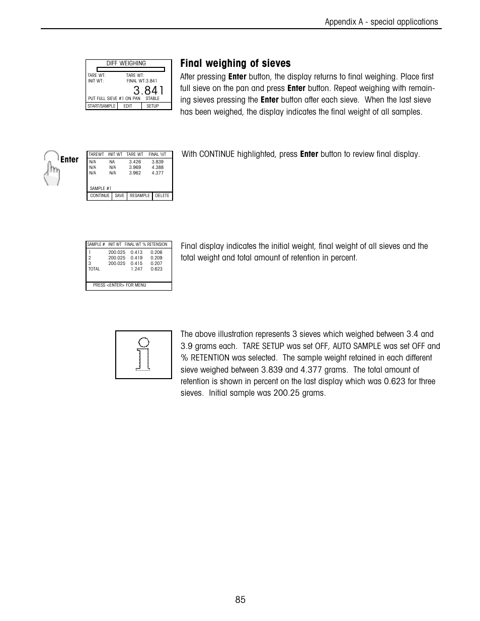 Final weighing of sieves, Appendix a - special applications | Ohaus Voyager Balances User Manual | Page 149 / 329