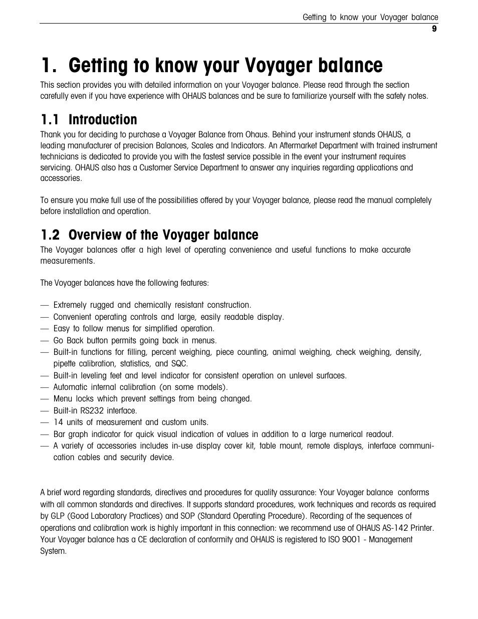 Getting to know your voyager balance, Introduction, Overview of the voyager balance | 1 introduction, 2overview of the voyager balance | Ohaus Voyager Balances User Manual | Page 162 / 329