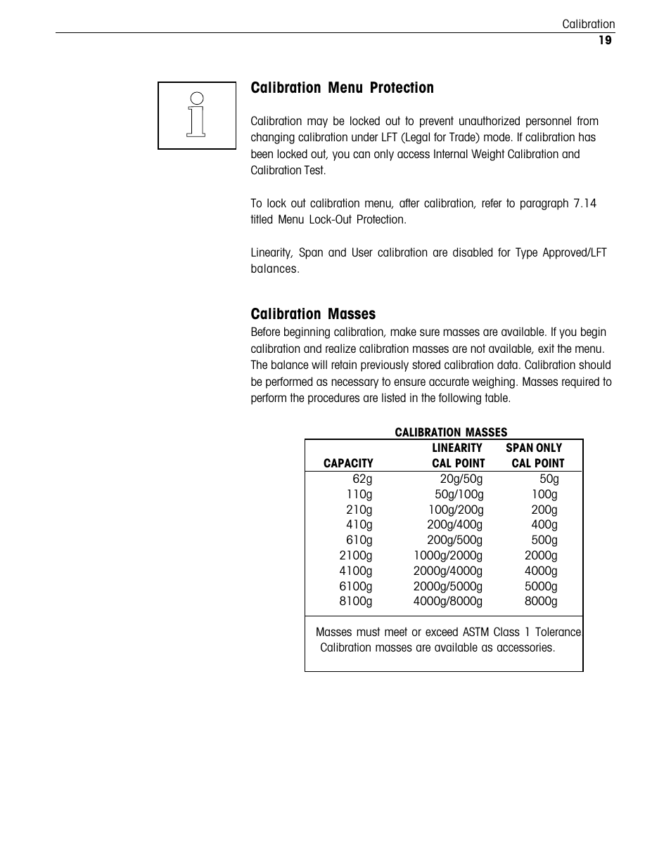 Calibration menu protection, Calibration masses | Ohaus Voyager Balances User Manual | Page 172 / 329