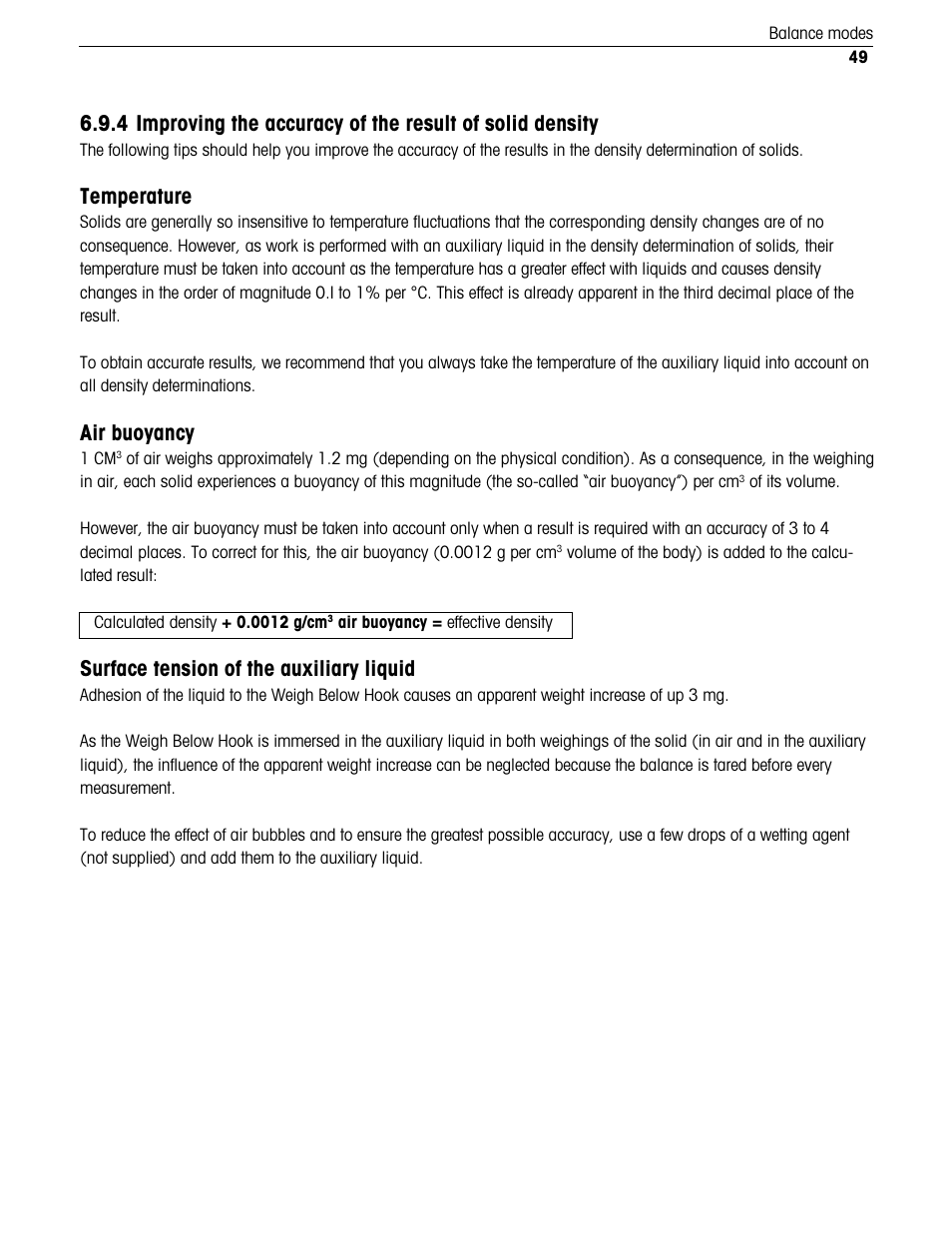 Temperature, Air buoyancy, Surface tension of the auxiliary liquid | Ohaus Voyager Balances User Manual | Page 202 / 329